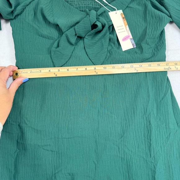 Dokotoo Off Shoulder Short Sleeve Mini Dress Women Size XL Green Smocked Tie NWT - Picture 6 of 12